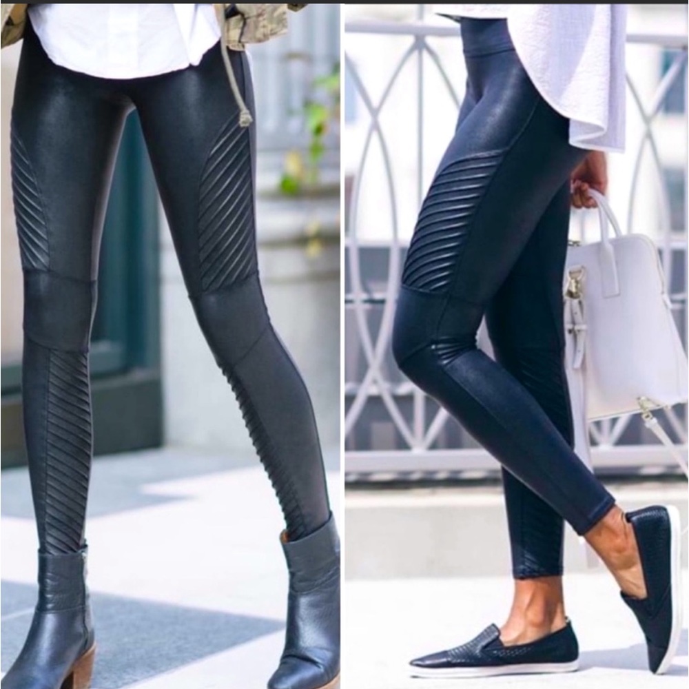 SPANX Faux Leather Moto Leggings, Size M